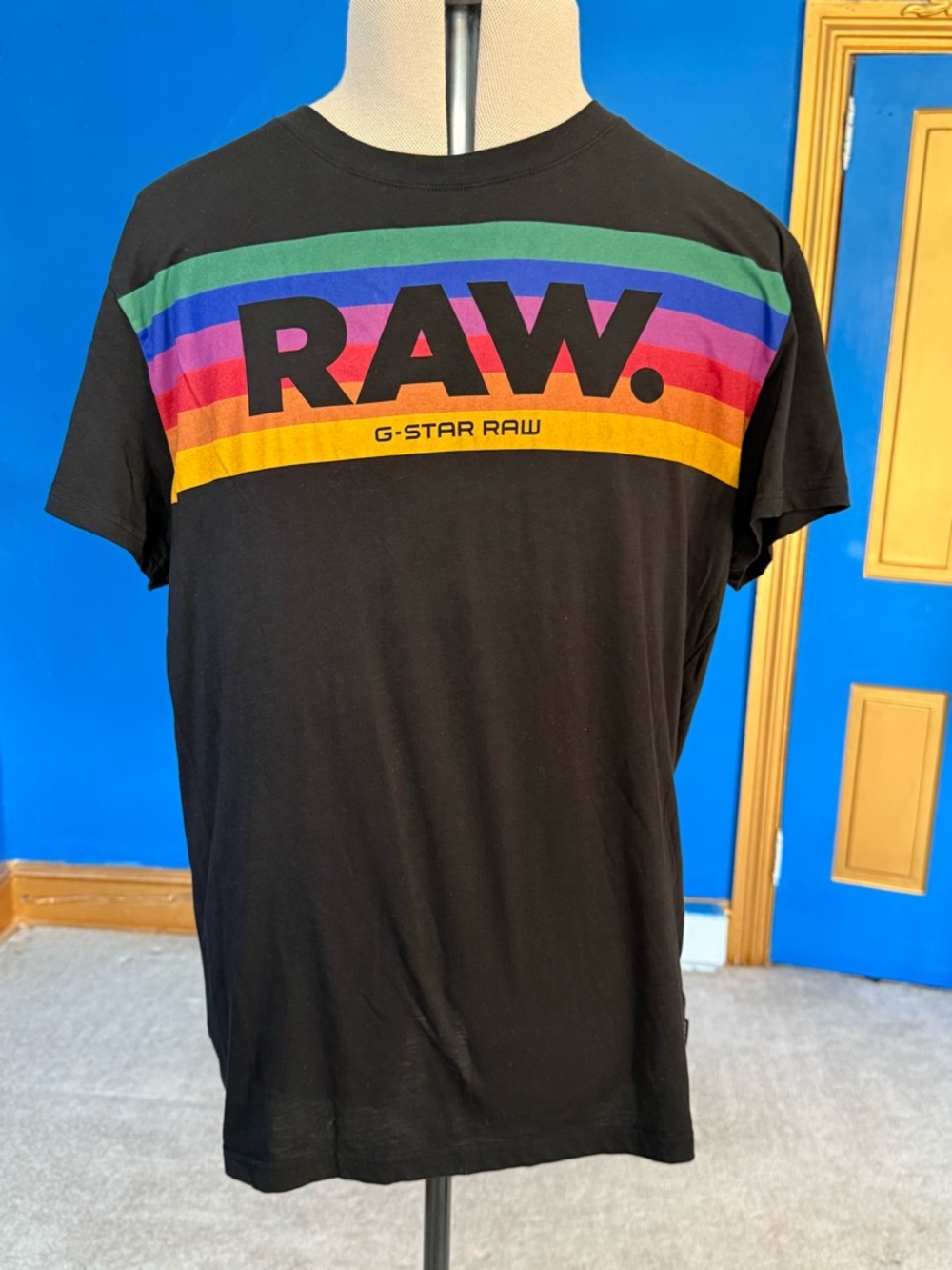 G-Star RAW Retro Colorblock Striped "RAW" Tee Black